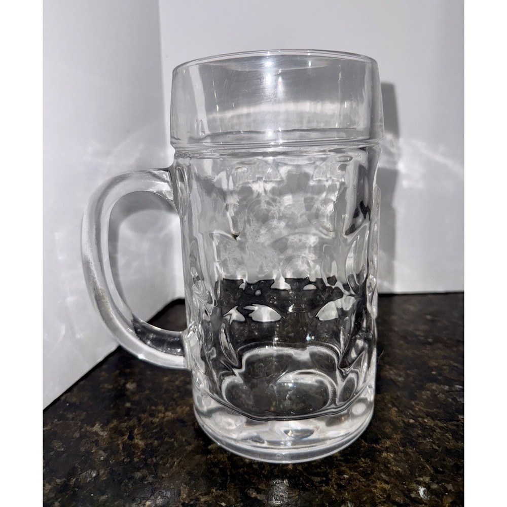 German Made Clear Pressed Glass Beer Mug with Thumbprint Pattern – 16 oz